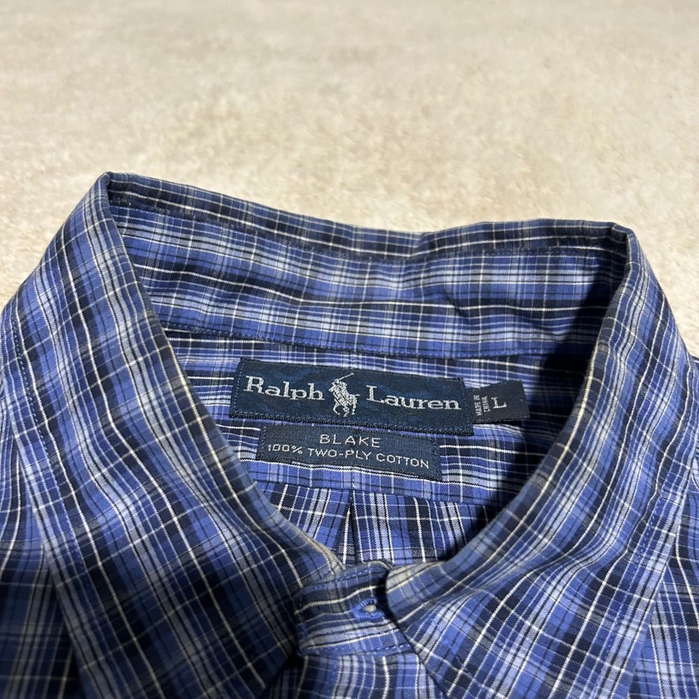 Ralph Lauren Blake Button Down Mens Large Blue Plaid Cotton Long Sleeve Shirt - Picture 4 of 9